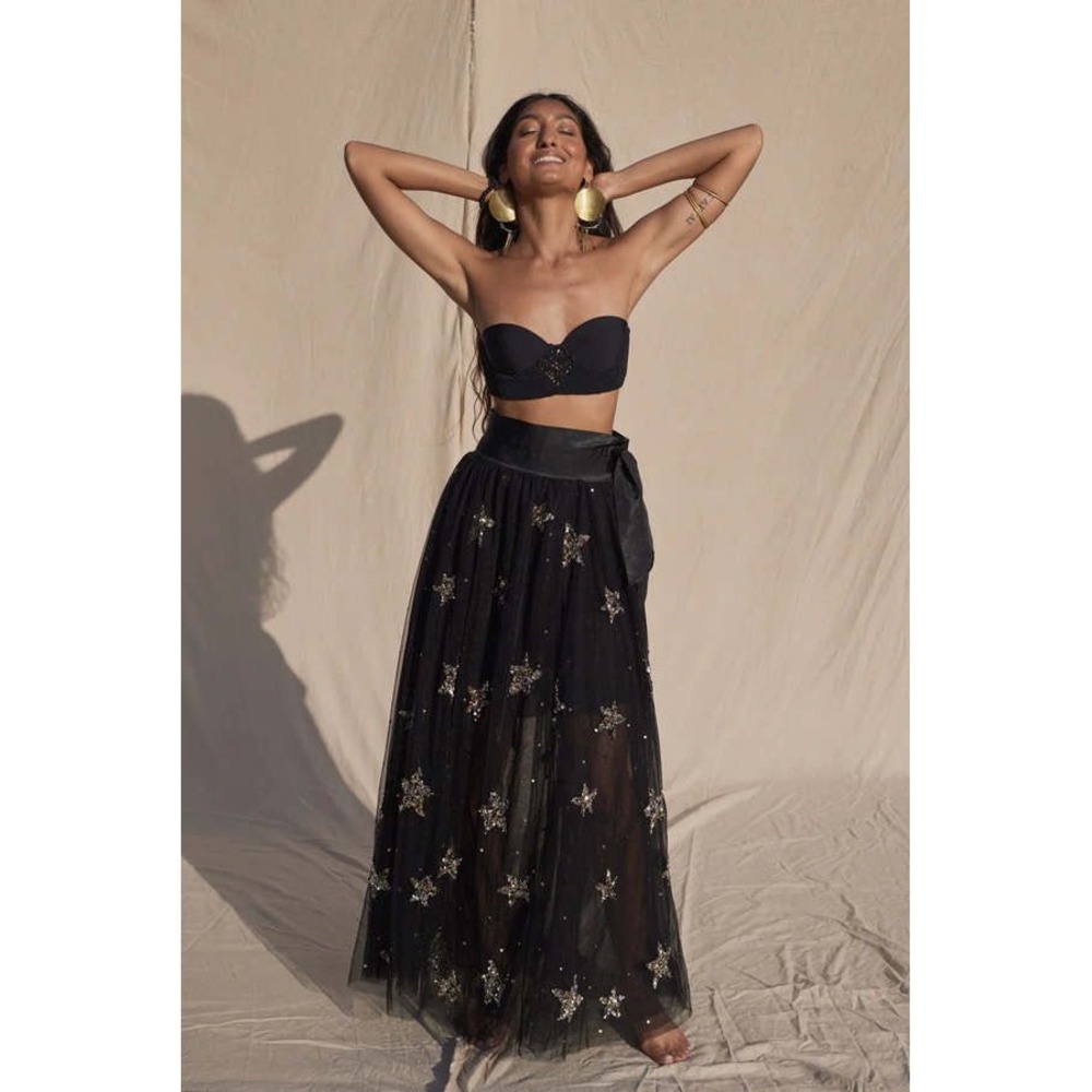 Jen's Pirate Booty Odyssey Jupiter Maxi Skirt Black Tulle Sequin Star XS